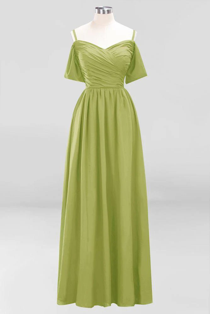 Off-the-Shoulder A-line Chiffon Bridesmaid Dress Floor-Length Wedding Guest Dress - Image 39