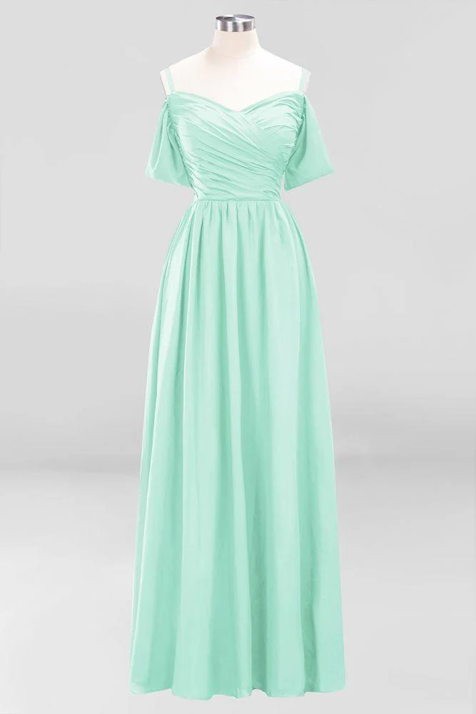 Off-the-Shoulder A-line Chiffon Bridesmaid Dress Floor-Length Wedding Guest Dress - Image 41