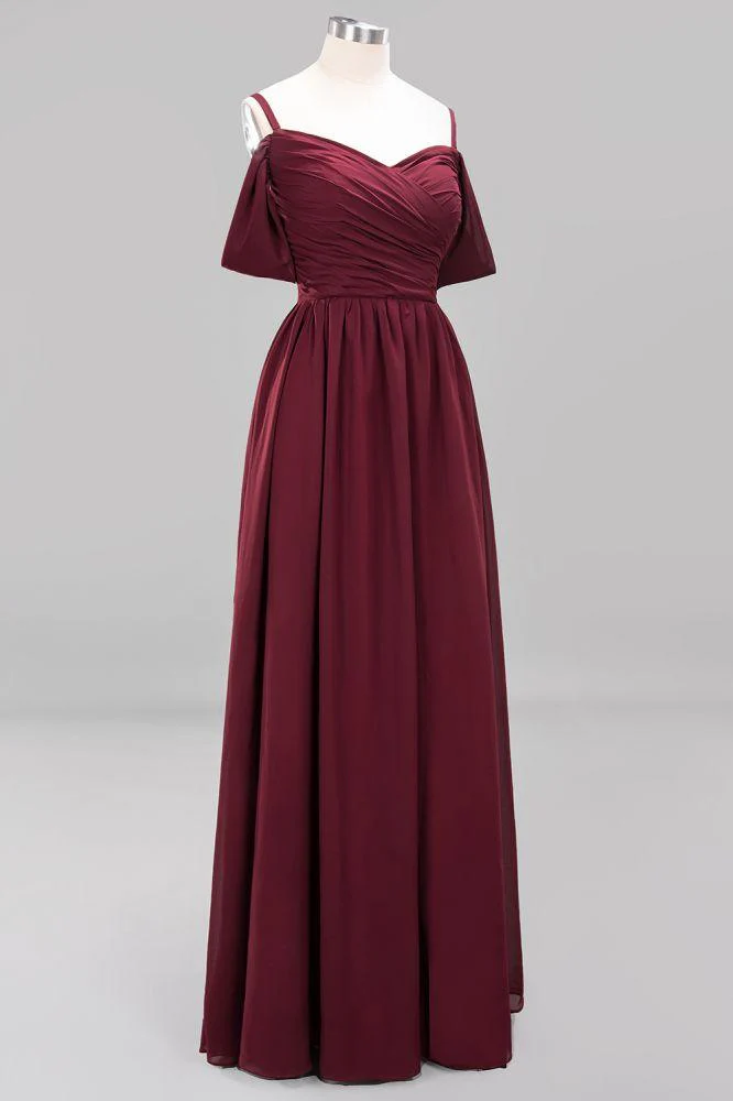 Off-the-Shoulder A-line Chiffon Bridesmaid Dress Floor-Length Wedding Guest Dress - Image 43