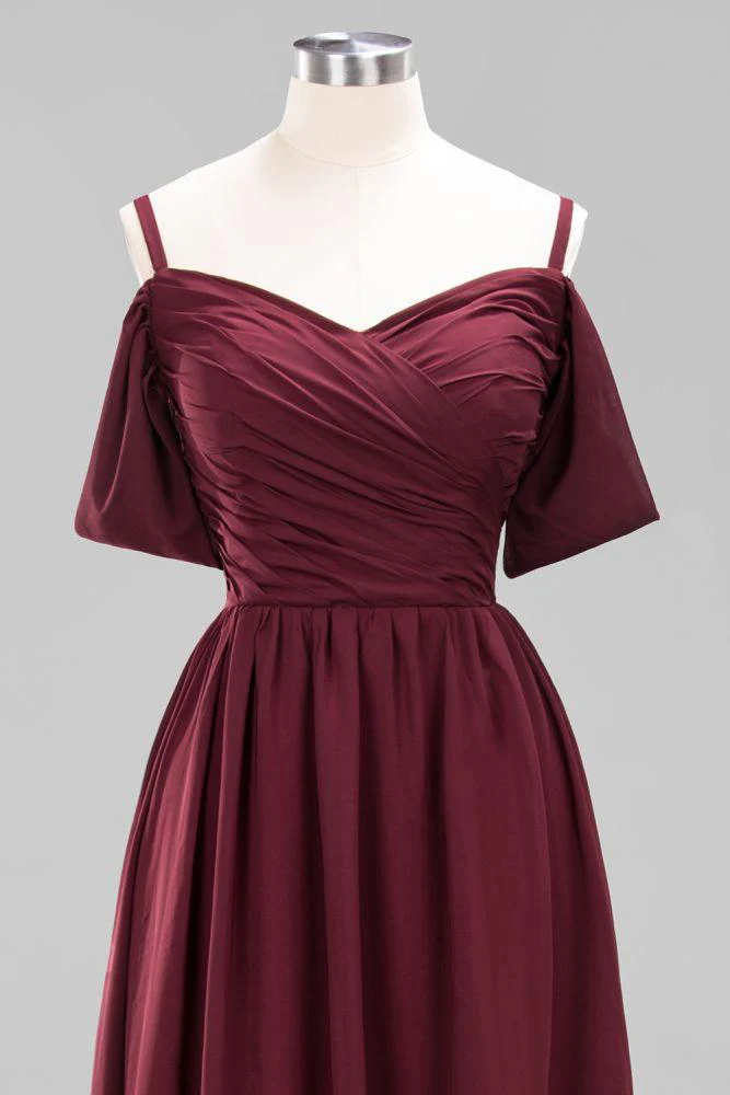 Off-the-Shoulder A-line Chiffon Bridesmaid Dress Floor-Length Wedding Guest Dress - Image 44