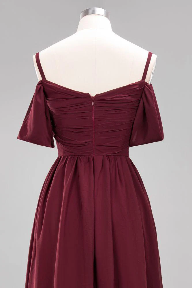Off-the-Shoulder A-line Chiffon Bridesmaid Dress Floor-Length Wedding Guest Dress - Image 46
