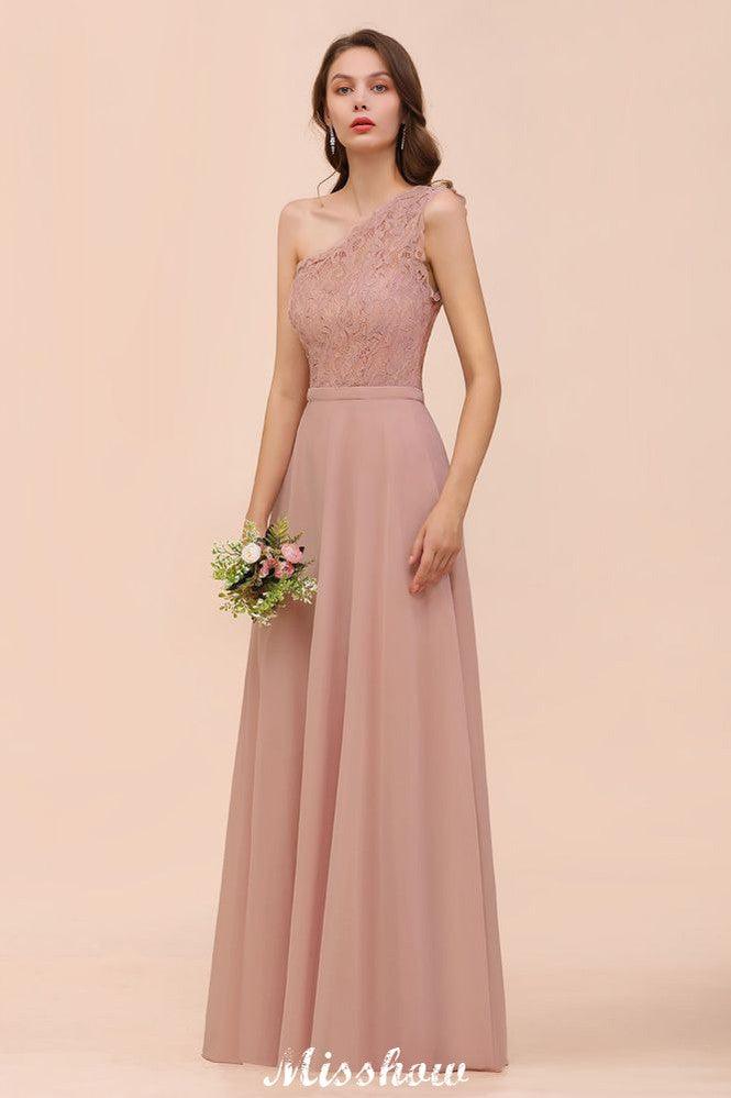 One Shoulder Chiffon Bridesmaid Dress Dusty Pink Wedding Guest Dress for Bride - Image 3