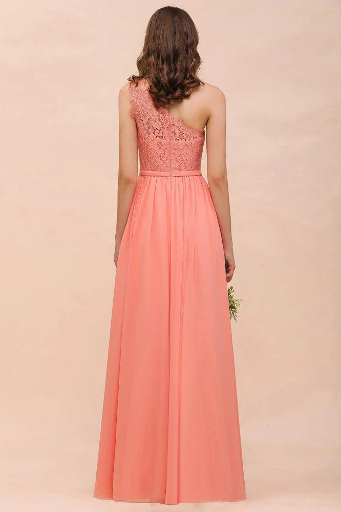 One Shoulder Floral Bridesmaid Dress Side Split Formal Wedding Guest Dress with Pocket - Image 2