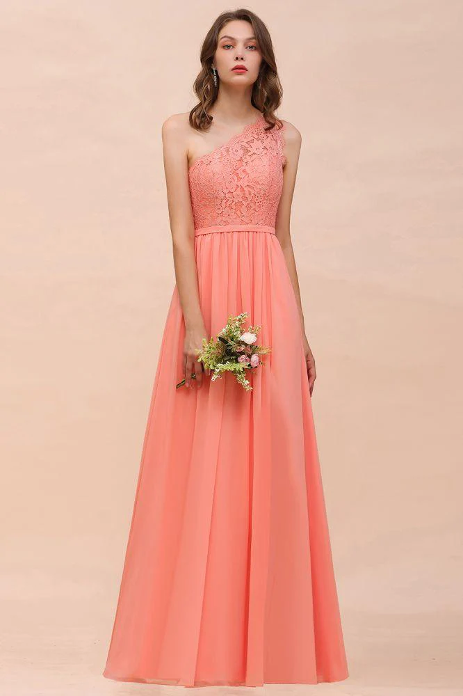 One Shoulder Floral Bridesmaid Dress Side Split Formal Wedding Guest Dress with Pocket - Image 5