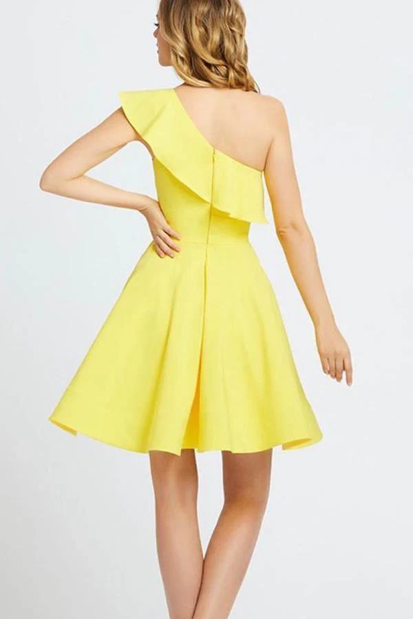 One Shoulder Ruffled Short Prom Dress Yellow Homecoming Dress - Image 5