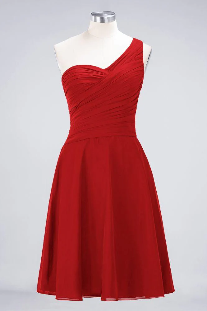 One-Shoulder Sweetheart Knee-Length Bridesmaid Dress Ruffles aline Party Dress - Image 15