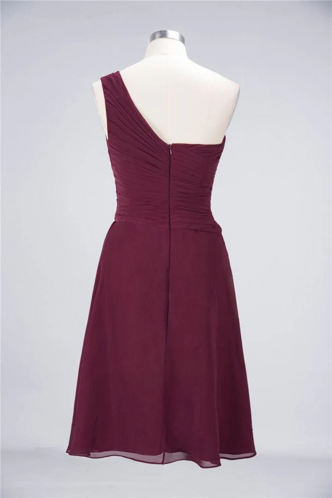 One-Shoulder Sweetheart Knee-Length Bridesmaid Dress Ruffles aline Party Dress - Image 44