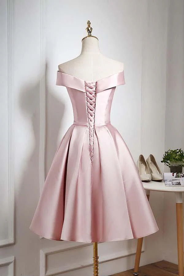 Pearl Pink Off Shoulder Knee Length Party/Homecoming Dress with Ruffle - Image 3