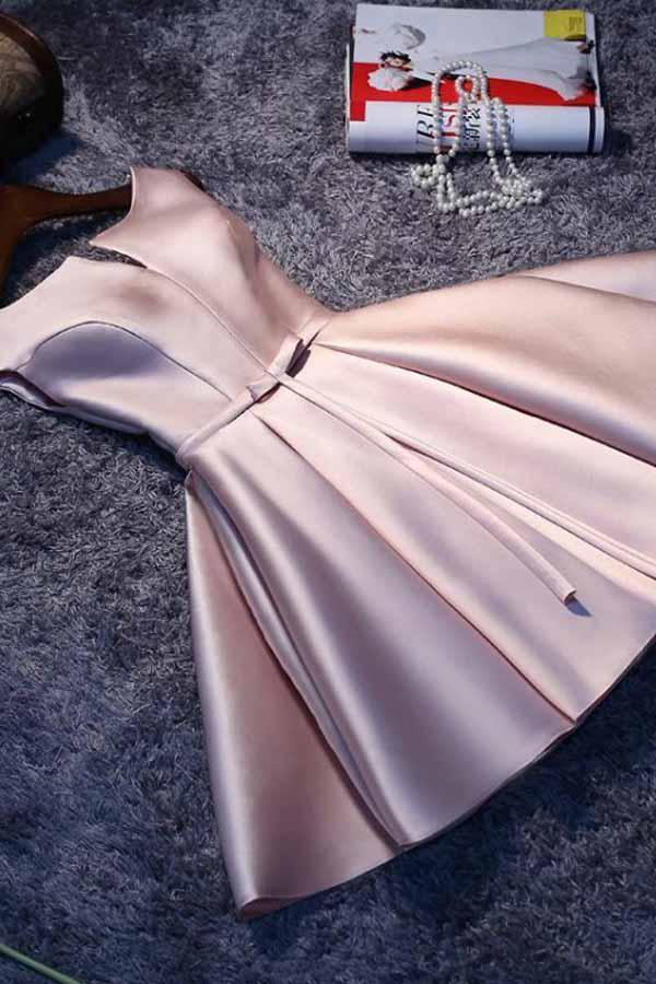 Pink A-line Lace-up Satin Short Homecoming Dress Party Dress - Image 2
