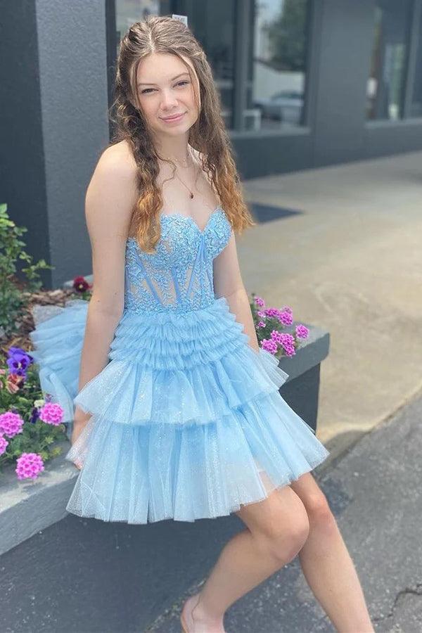 Appliques Strapless A-line Multi-Layers Pink Homecoming Dress - Image 4