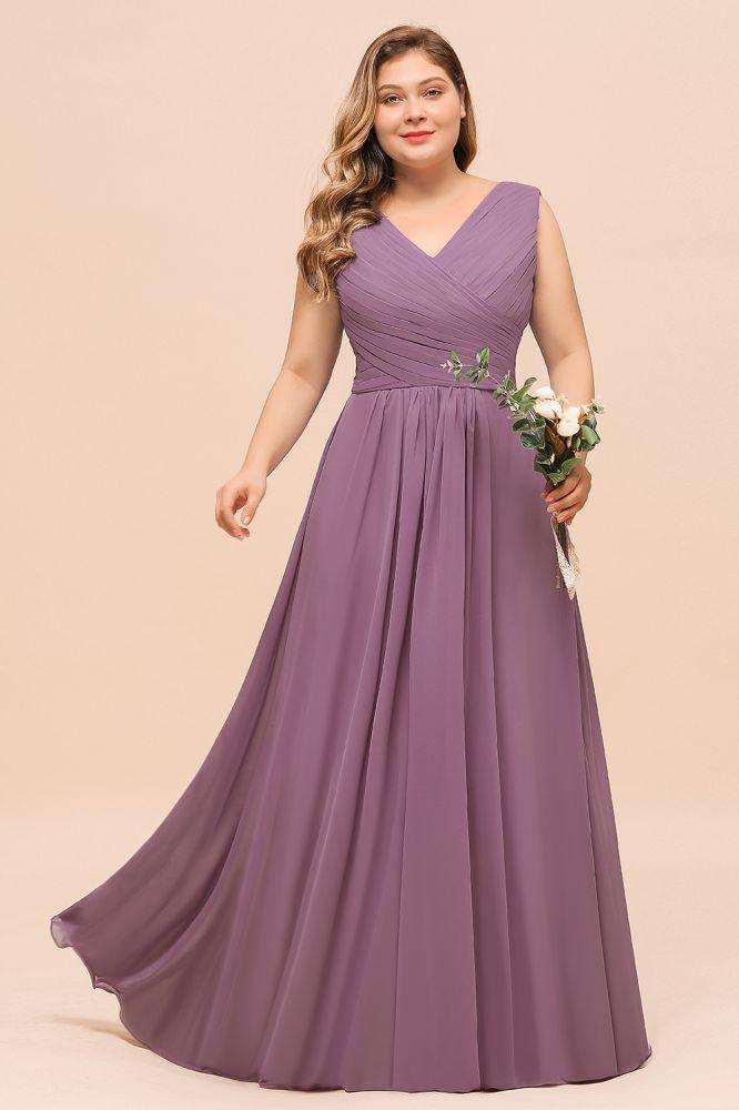 Plus Size Purple Bridesmaid Dress Maxi Chiffon Wedding Guest Dress - Image 3