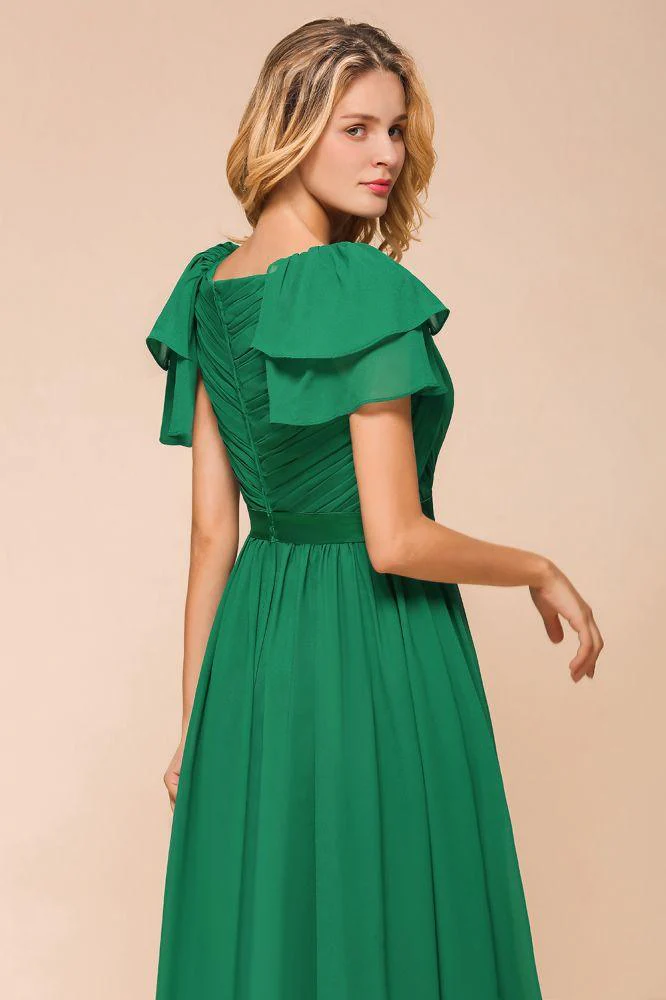 Puff Sleeve Floor Length Bridesmaid Dress A-line Wedding Guest Dress - Image 8