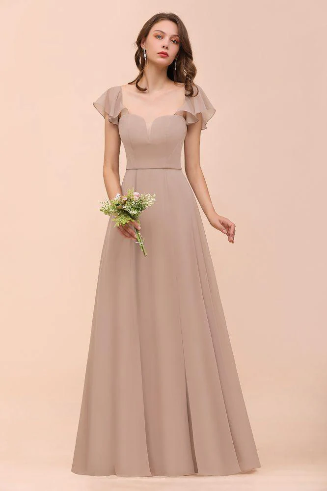 Puff Sleeve Khaki Bridesmaid Dress Side Spolit Maid of honor dress - Image 8