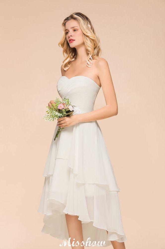Romantic White/Ivory Sweetheart Hi-Lo Bridesmaid Dress Sleeveless Beach Wedding Guest Dress - Image 5
