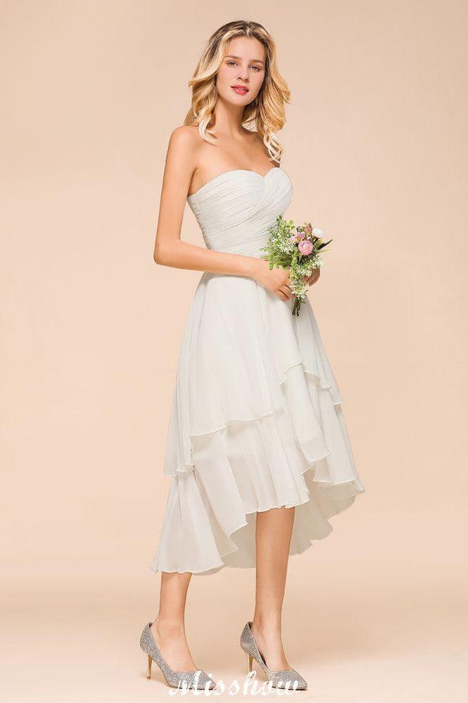 Romantic White/Ivory Sweetheart Hi-Lo Bridesmaid Dress Sleeveless Beach Wedding Guest Dress - Image 7