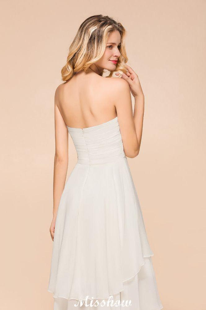 Romantic White/Ivory Sweetheart Hi-Lo Bridesmaid Dress Sleeveless Beach Wedding Guest Dress - Image 8