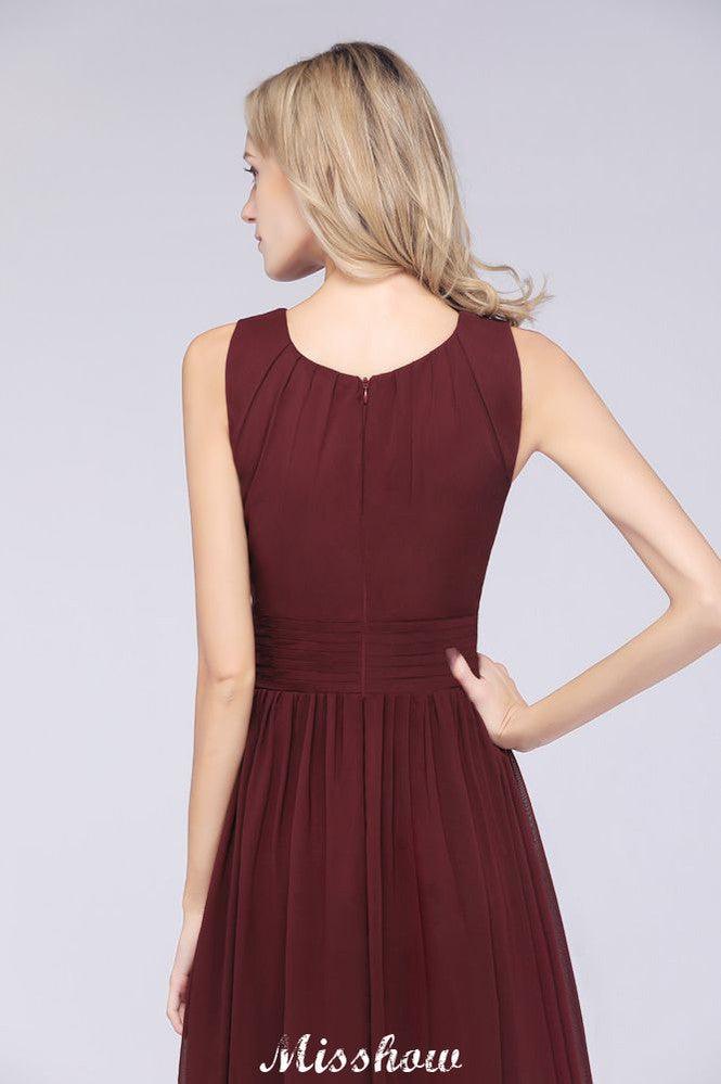 Round-Neck Floor-Length Ruffles Chiffon Bridesmaid Dress Aline Sleeveless Maid of Honor Dress - Image 7