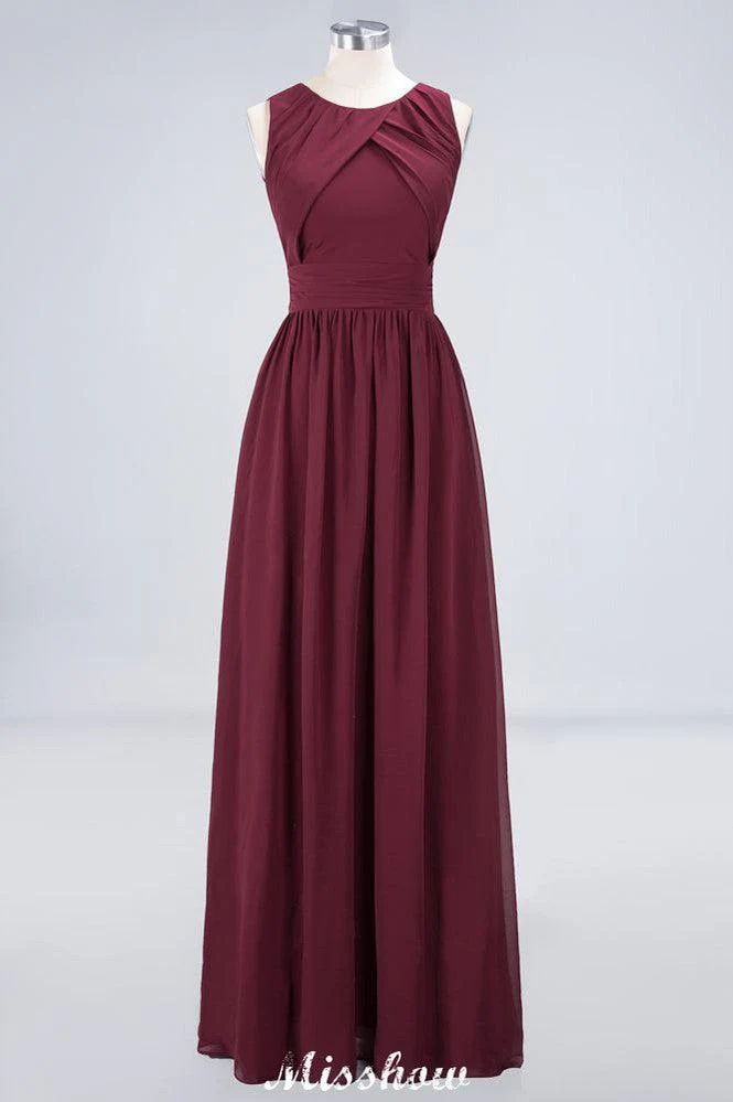 Round-Neck Floor-Length Ruffles Chiffon Bridesmaid Dress Aline Sleeveless Maid of Honor Dress - Image 8