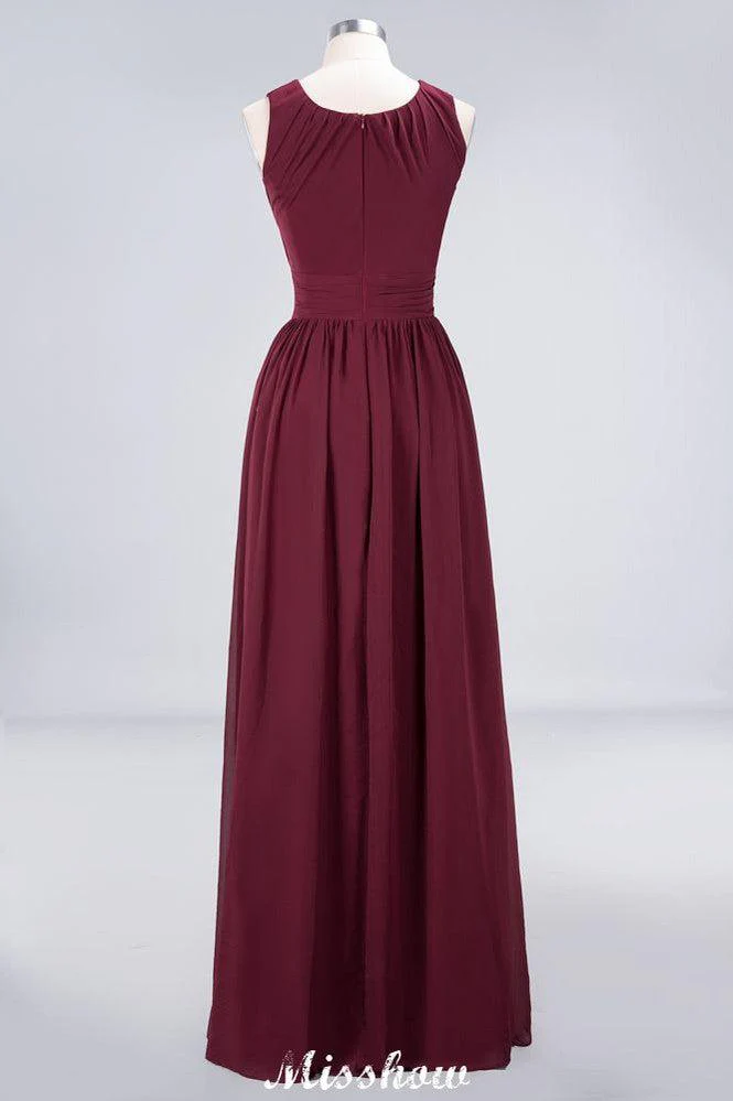 Round-Neck Floor-Length Ruffles Chiffon Bridesmaid Dress Aline Sleeveless Maid of Honor Dress - Image 9