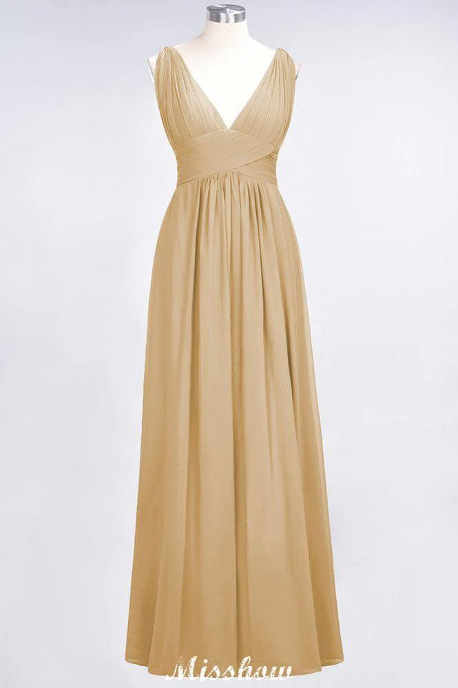 Ruffle Chiffon Sleeveless Evening Maxi Gown V-Neck Bridesmaid Dress - Image 19