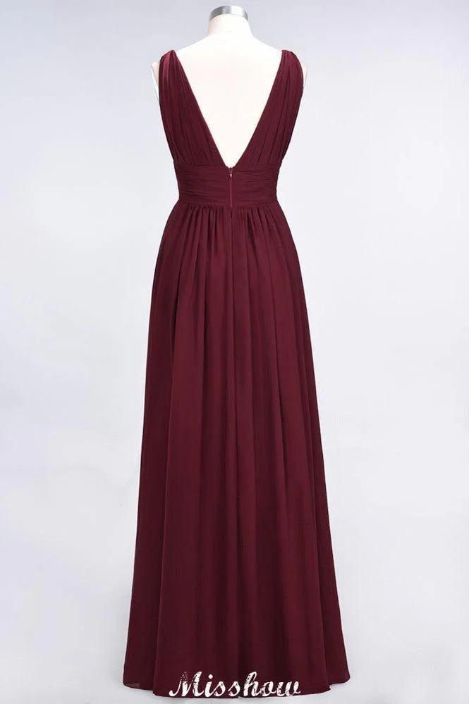 Ruffle Chiffon Sleeveless Evening Maxi Gown V-Neck Bridesmaid Dress - Image 2