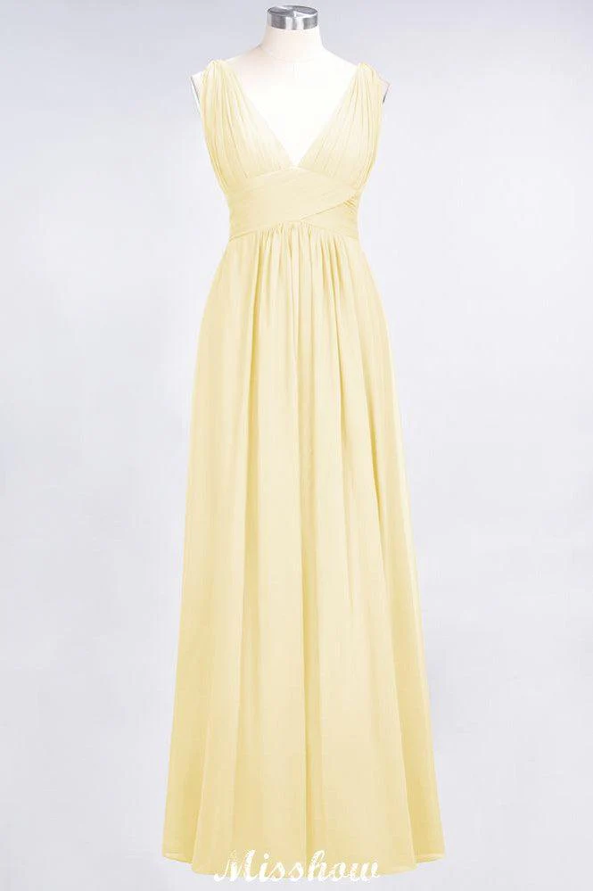 Ruffle Chiffon Sleeveless Evening Maxi Gown V-Neck Bridesmaid Dress - Image 23