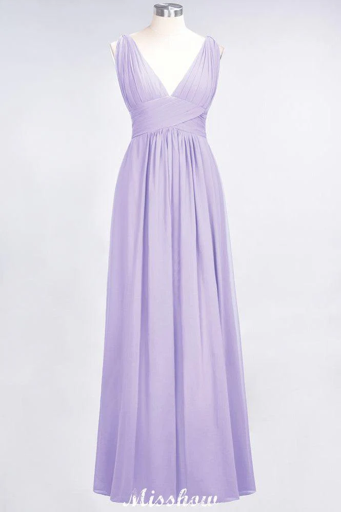 Ruffle Chiffon Sleeveless Evening Maxi Gown V-Neck Bridesmaid Dress - Image 26
