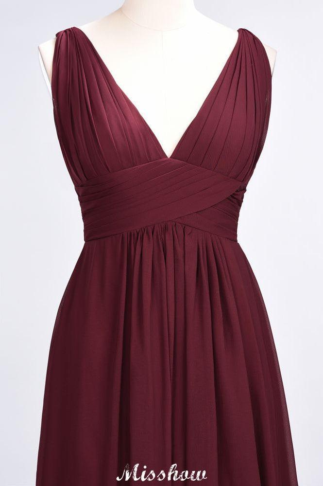 Ruffle Chiffon Sleeveless Evening Maxi Gown V-Neck Bridesmaid Dress - Image 4