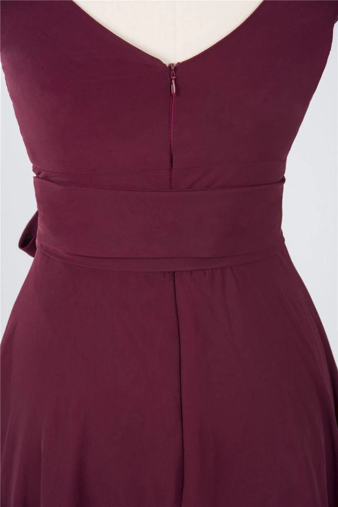 Ruffles Knee-Length Bridesmaid Dress Sleeveless V-Neck Mini Cocktail Party Dress - Image 4