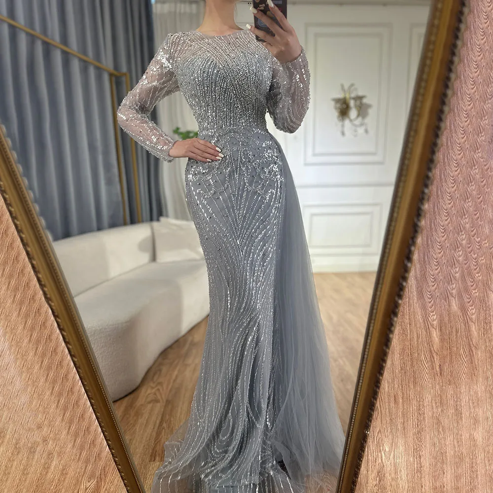 Luxury Dubai Caramel Beaded Mermaid Long Arabic Evening Dresses Gowns With Overskirt for Formal Occasion - Image 4