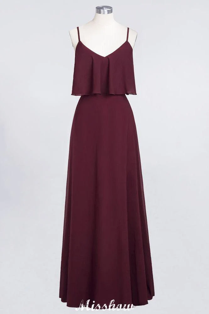 Shapghetti Burgundy Bridesmaid Dress Backless Chiffon Wedding Guest Dress - Image 7