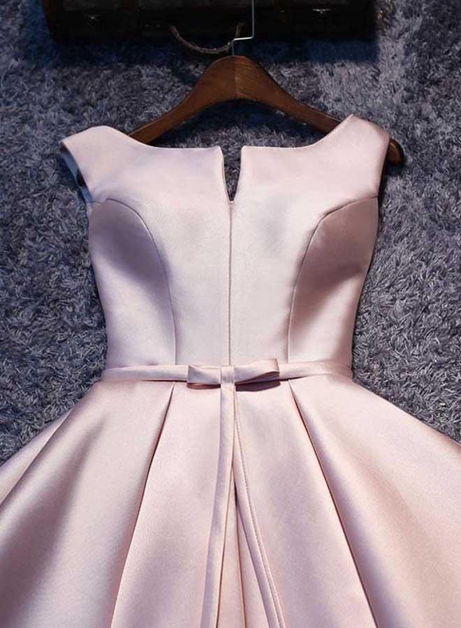Simple Pink A line Satin Short Prom Dress Homecoming Dress - Image 3