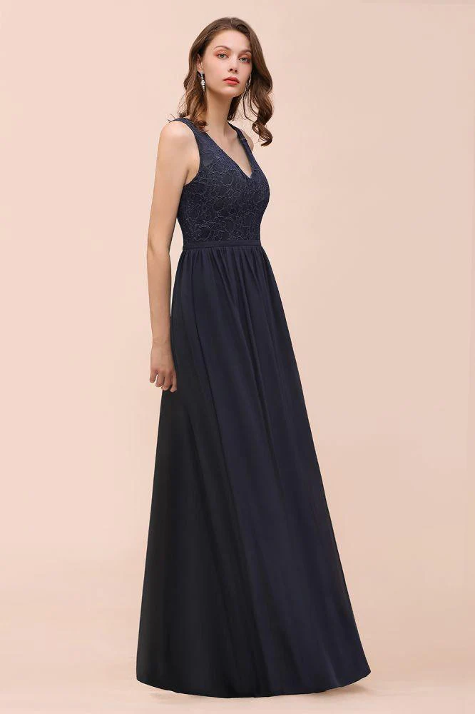 Sleeveless Black A-line Evening Maxi Dress Chiffon Bridesmaid Dress Formal Dress - Image 6