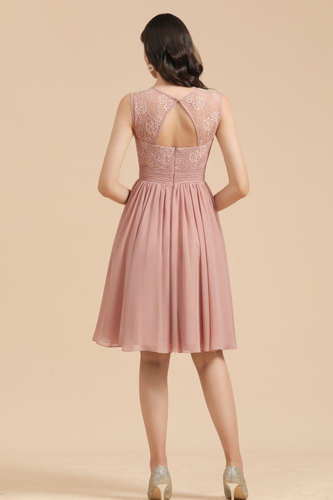 Sleeveless Crew neck Lace Chiffon Party Dress Mini Bridesmaid Dress - Image 2