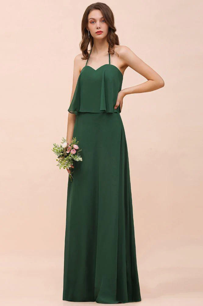 Spaghetti Chiffon Bridesmaid Dress Dark Green Maid of Honor Dress Floor Length - Image 2