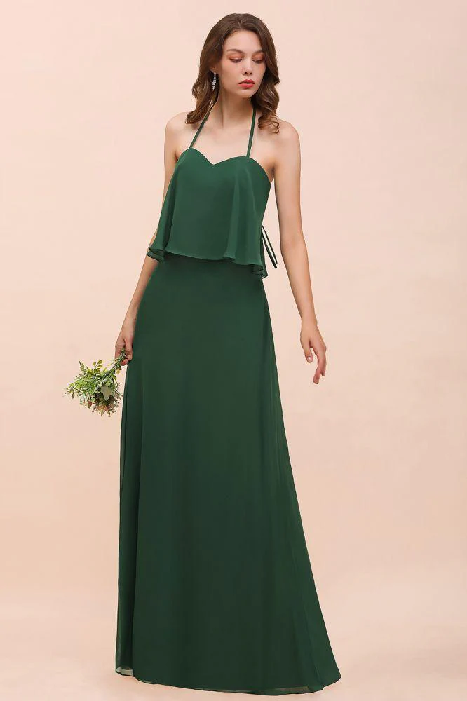 Spaghetti Chiffon Bridesmaid Dress Dark Green Maid of Honor Dress Floor Length - Image 5