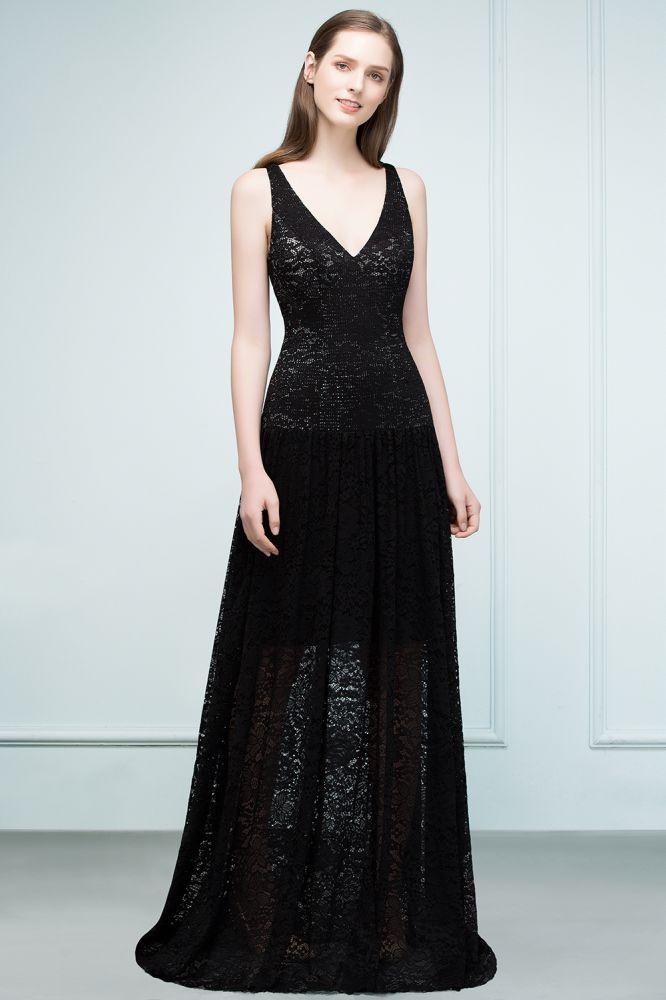 Spaghetti Floor Length A-line V-neck Lace Bridesmaid Dresses - Image 6