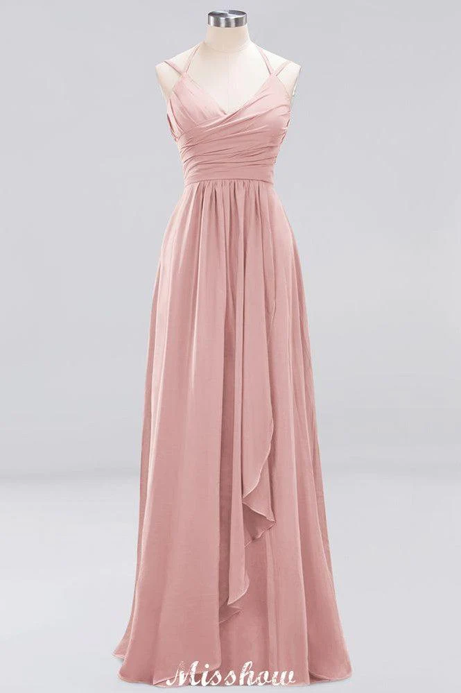 Spaghetti Sleeveless Ruffles A-line Chiffon Bridesmaid Dresses Straps Evening Maxi Dress - Image 11