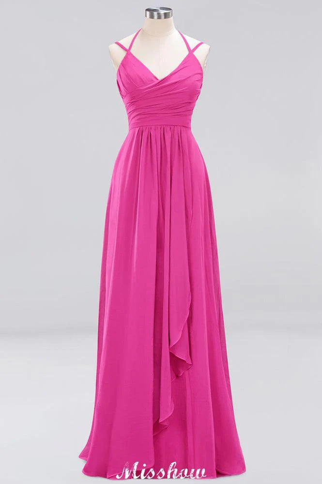 Spaghetti Sleeveless Ruffles A-line Chiffon Bridesmaid Dresses Straps Evening Maxi Dress - Image 14