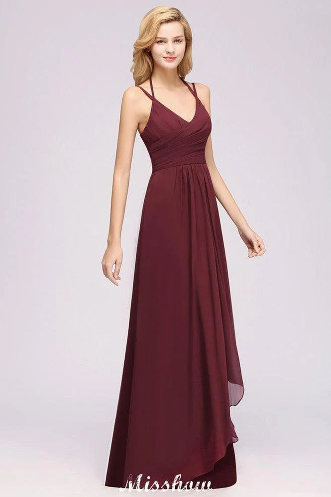 Spaghetti Sleeveless Ruffles A-line Chiffon Bridesmaid Dresses Straps Evening Maxi Dress - Image 2