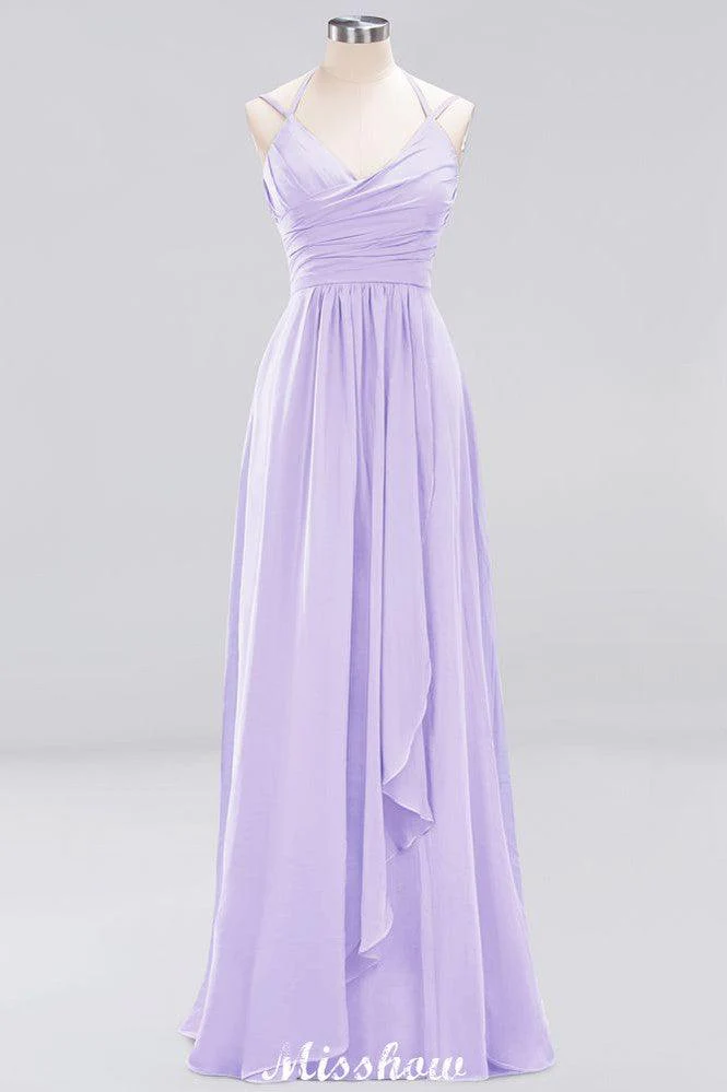 Spaghetti Sleeveless Ruffles A-line Chiffon Bridesmaid Dresses Straps Evening Maxi Dress - Image 25