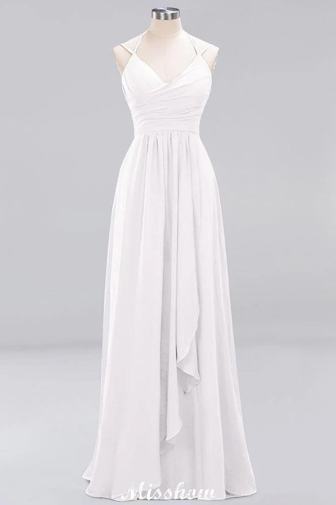 Spaghetti Sleeveless Ruffles A-line Chiffon Bridesmaid Dresses Straps Evening Maxi Dress - Image 6