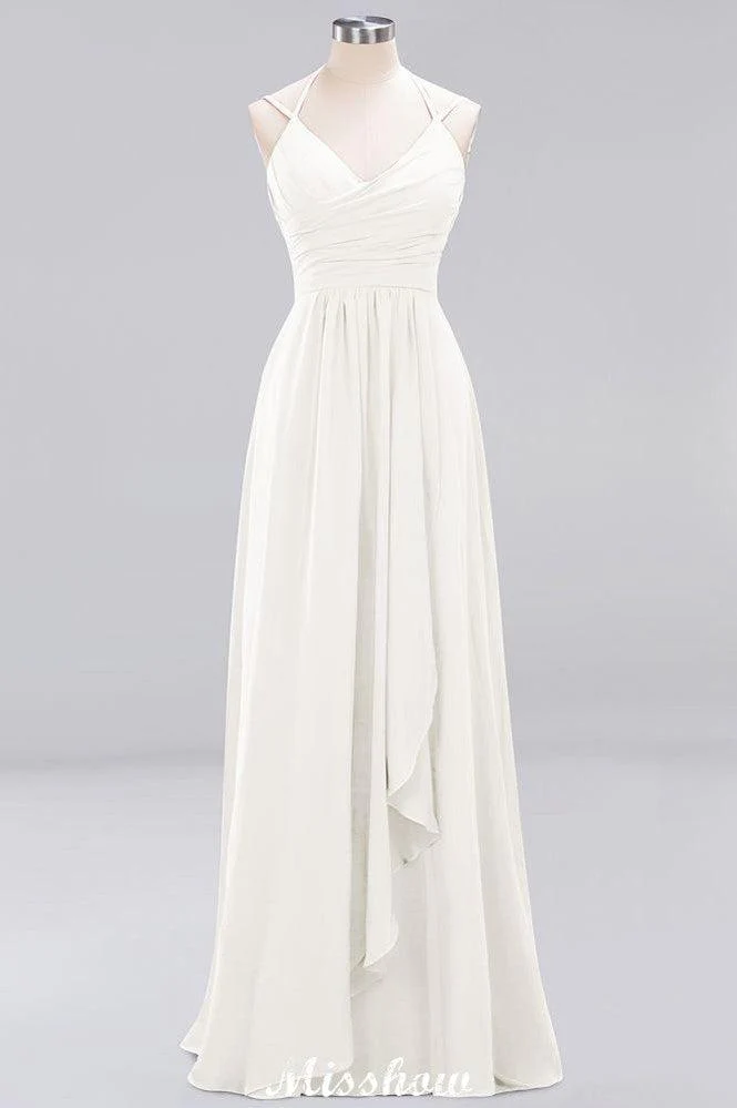 Spaghetti Sleeveless Ruffles A-line Chiffon Bridesmaid Dresses Straps Evening Maxi Dress - Image 7