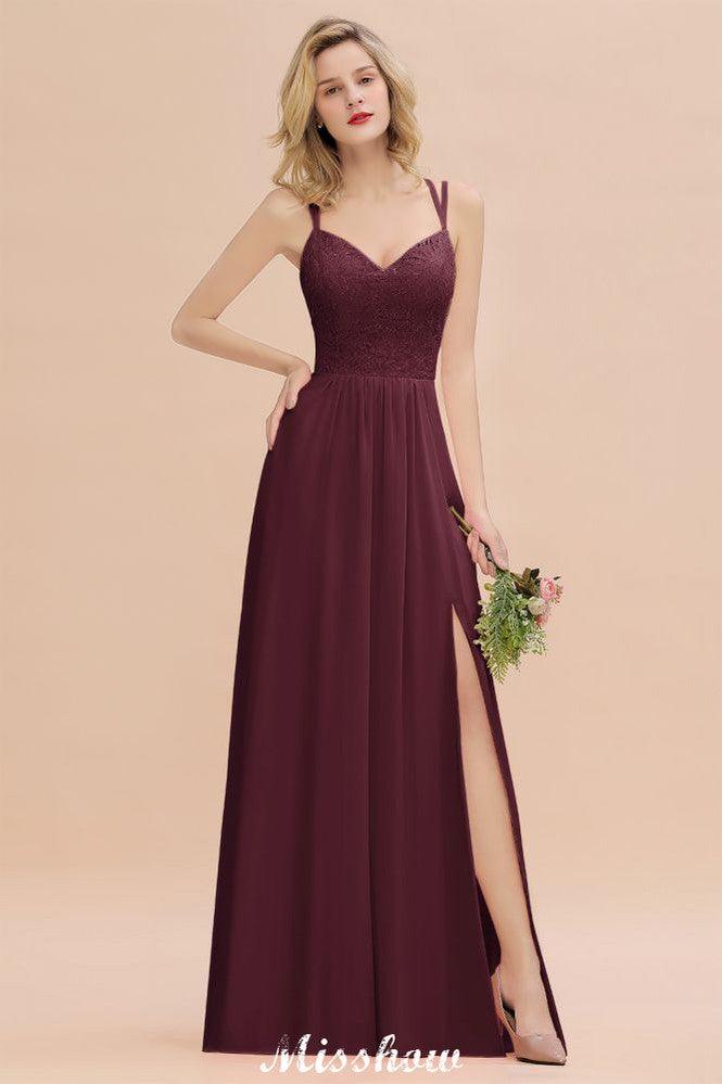 Spaghetti Slim Side Split Bridesmaid Dress Sky Blue V-Neck Wedding Party Dress - Image 47
