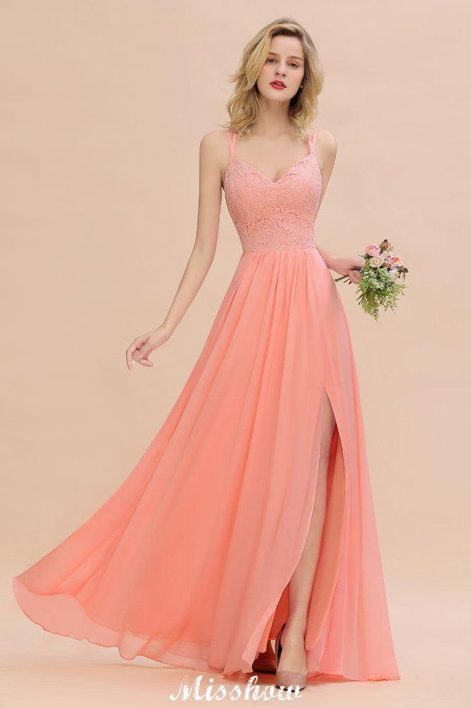 Spaghetti Slim Side Split Bridesmaid Dress Sky Blue V-Neck Wedding Party Dress - Image 53