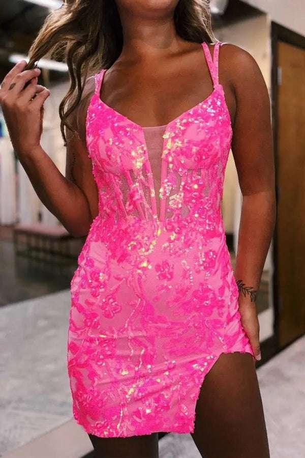 Spaghetti Straps Tight Orange Homecoming Dress Short Prom Dress - Image 6