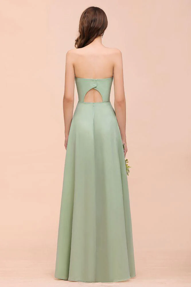 Strapless Chiffon Formal Bridesmaid Dress Elegant Maxi Maid of Honor Dress - Image 3