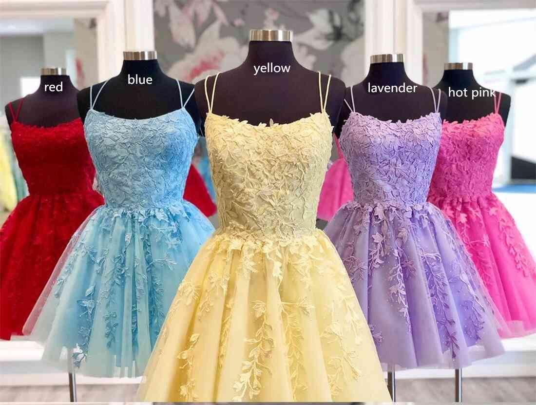 Straps Lace Applique Blue Homecoming Dress Short Prom Dress - Image 7