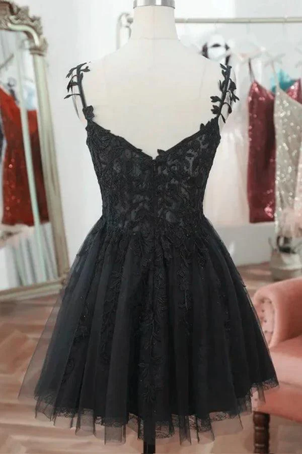 Straps Sweetheart Lace Cute Black Homecoming Dress Cocktail Dress - Image 2
