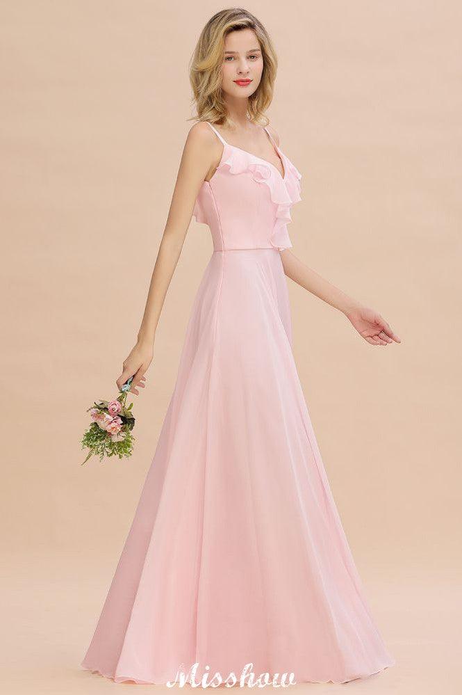 Straps Sweetheart Pink Bridesmaid Dress Backless Chiffon Evening Party Dress - Image 5
